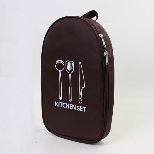 Brown camp kitchen organiser bag; utensils and other contents are not included
