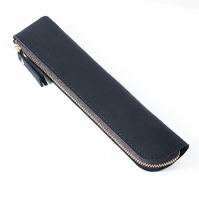 Black zipped leather pencil case