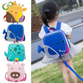 Blue whale mini backpack worn by a child, with alternative animal designs pictured