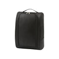 One black travel shoe pouch with a carry handle, twin zipper pulls and side mesh panel